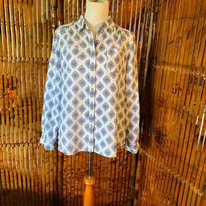 100% Linen Charter Club Luxury Long Sleeve Button-down Shirt  - Large